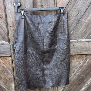 ILIA Crocodile Pattern Soft Leather Dark Brown Pencil Skirt 4